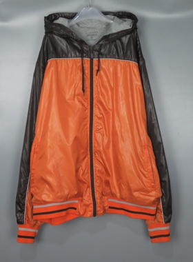 Vintage 古着正品VILLAND橙色棕色亮面连帽运动夹克外套
