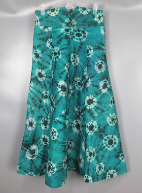 Vintage 古着正品80年代中古国货蓝色扎染嬉皮牛皮真皮半身裙长裙