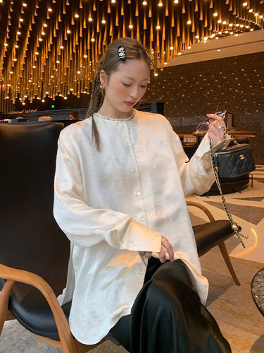 洛边100醋酸新中式设计圆领衬衫