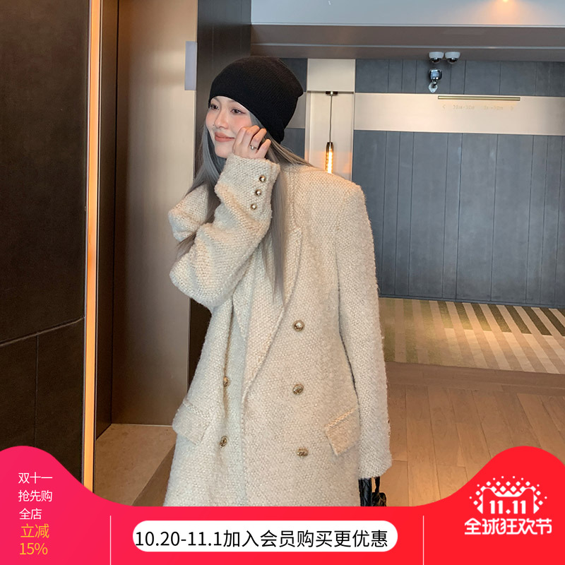 洛边小香风外套羊驼毛毛呢大衣