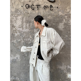 洛边 翻领小众设计师夹克外套 复古风宽松牛仔外套女春季