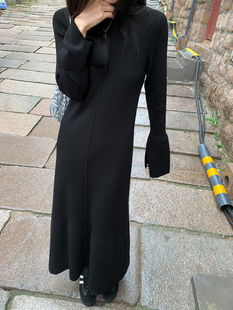 亥时人定 中长款 舒细羊毛连衣裙秋季 百搭长袖 气质裙女 新款 洛边