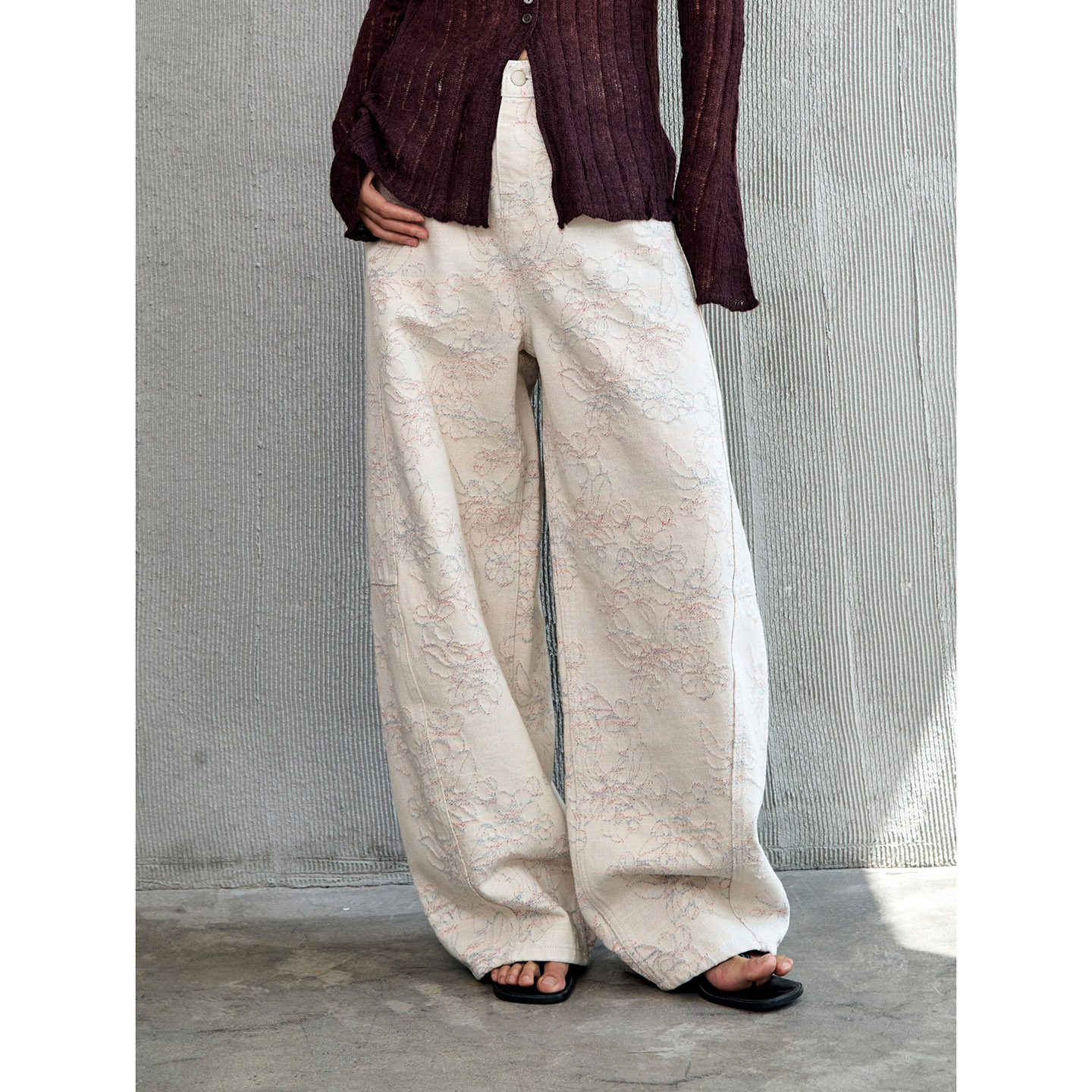 复古刺绣牛仔裤秋季新款宽松阔腿