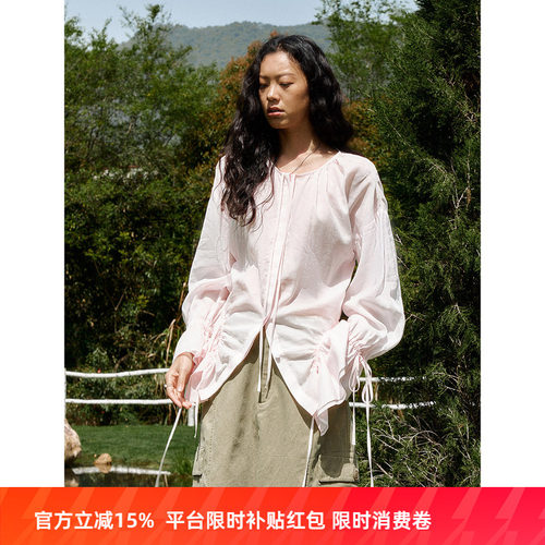 洛边 神明少女 原创设计师款系带收腰衬衫女长袖宽松衬衫上衣