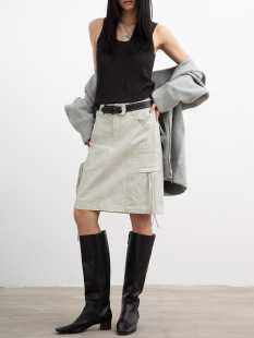 休闲复古美式 洛边 新款 半身裙女春季 高腰牛仔A字显瘦半裙 工装