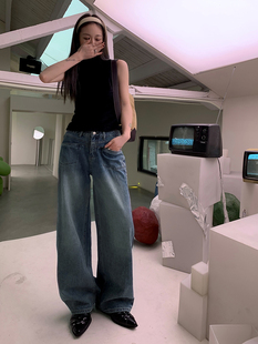 初秋百搭宽松显瘦直筒裤 洛边 设计感微阔复古牛仔裤 驾驭 牛仔时尚