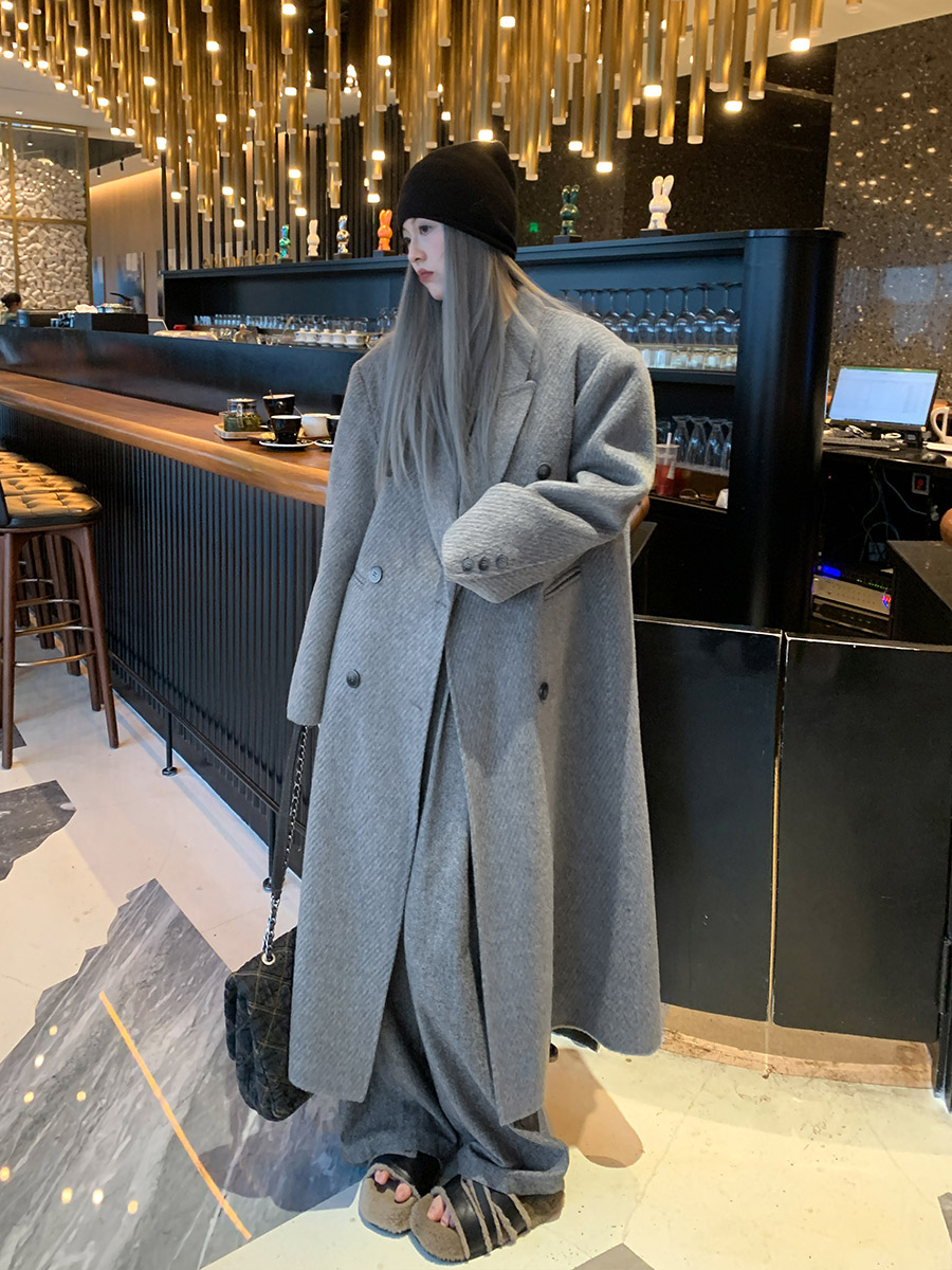 洛边骆驼绒双面呢宽松大衣外套
