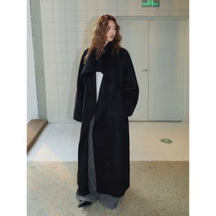 羊毛呢大衣女长款 设计师款 翻领宽松外套双面羊毛 戛纳之夜 洛边