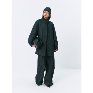 套装 外套女宽松休闲直筒阔腿裤 复古两件套廓形西装 洛边