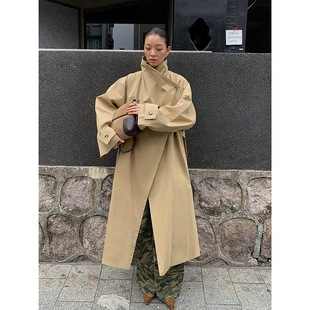 系带显瘦大衣 宽松复古中长款 洛边 大翻领高级感廓形风衣外套秋季