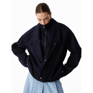 纯色老钱港风上衣外套 原创复古飞行夹克假两件经典 洛边 重塑街头