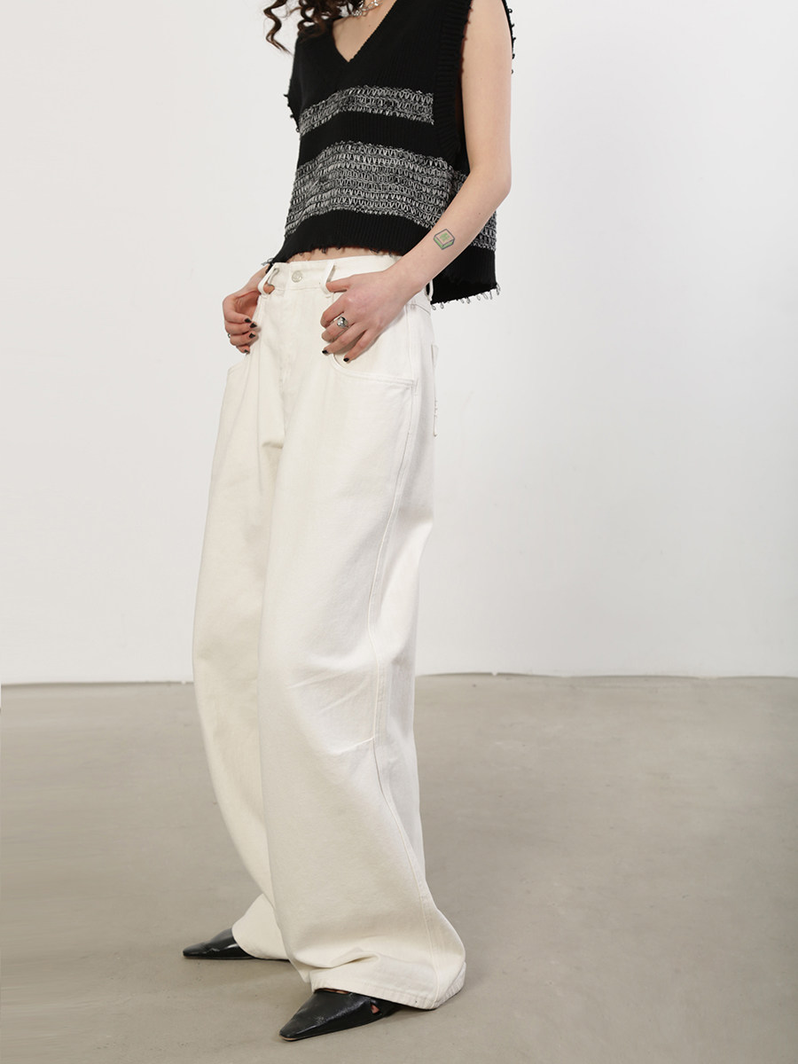 洛边 精选纯棉！牛仔裤白色百搭宽松休闲裤高级阔腿裤新款长裤女,女装/女士精品,休闲裤,淘宝优惠券,粉丝福利购,淘宝优惠卷