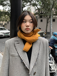 新款 洛边 春季 肌理毛呢复古西装 垫肩西服外套女 原创小众设计师款