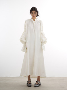 中长 立体剪裁高级感压褶文艺复古风连衣裙春夏新款 洛边 原创设计