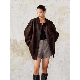 复古雾面麂皮绒西装 小众设计师款 外套宽松休闲上衣 自带打光 洛边