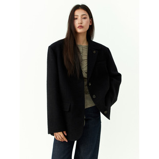 黑色廓形西装 原创设计师款 外套女宽松通勤风高级外套 旷野 洛边