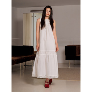 抽绳花边领背心连衣裙夏季 原创设计师款 新蕾丝拼接 皎月 洛边