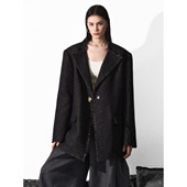 富家千金 原创设计师款 毛边小香风西装 洛边 服外套宽松中长款 上衣