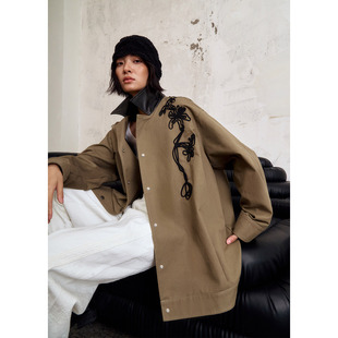 复古慵懒风宽松廓形刺绣外套上衣新款 洛边 原创设计款