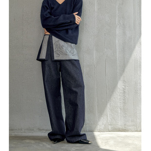 新宽松阔腿裤 洛边 裙秋季 原创设计复古刺绣两件套牛仔裤 穿梭时序