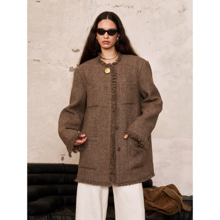 流苏边老钱风大衣 原创设计小香风毛呢外套女中长款 洛边 秋烬絮边