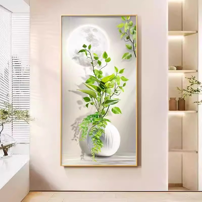 绿植入户玄关装饰画高级感走廊过道挂画现代简约花卉小清新墙壁画图片