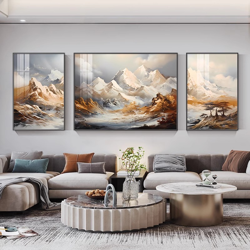 现代风景客厅装饰画简约大气三联画北欧墙壁画高档沙发背景墙挂画图片