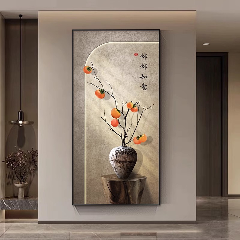 侘寂风玄关装饰画轻奢寓意好竖版客厅走廊挂画入户正对门过道壁画图片