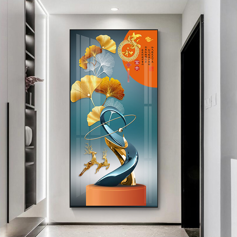 现代轻奢进门入户玄关装饰画正对门走廊过道挂画高级感竖版墙壁画
