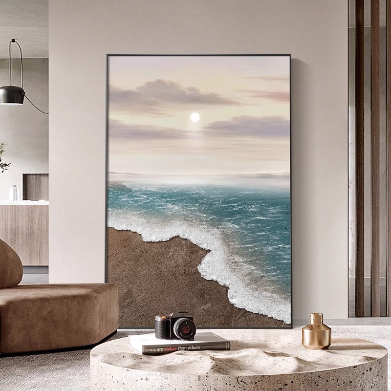 北欧客厅沙发背景墙挂画侘寂风海浪肌理壁画落地画抽象玄关装饰画图片