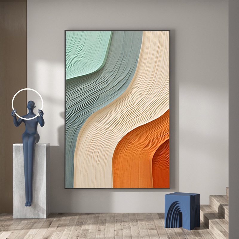 玄关入户走廊肌理挂画客厅抽象油画装饰画几何酒店公寓餐厅床头壁图片