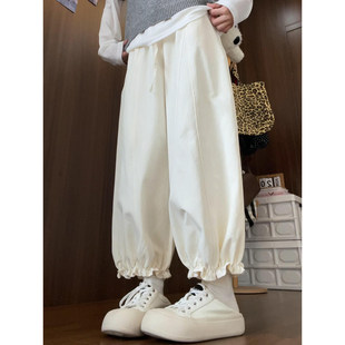 小个子直筒九分灯笼裤 奶白色花苞裤 女春秋2026新款 高腰夏季 阔腿裤