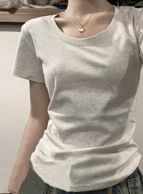 赵露思同款美式短袖正肩t恤女夏2024新款修身白色显瘦上衣女夏装