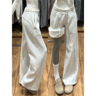 白灰色运动卫裤女秋冬2025新款高腰显瘦直筒垂感加绒加厚lulu裤子