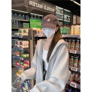 灰色连帽卫衣女春秋款2026新款爆款初秋穿搭外套开衫宽松chic上衣