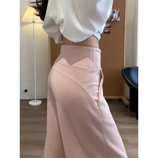 粉色阔腿裤女春秋季2026新款高腰垂坠感休闲直筒裤小个子运动卫裤