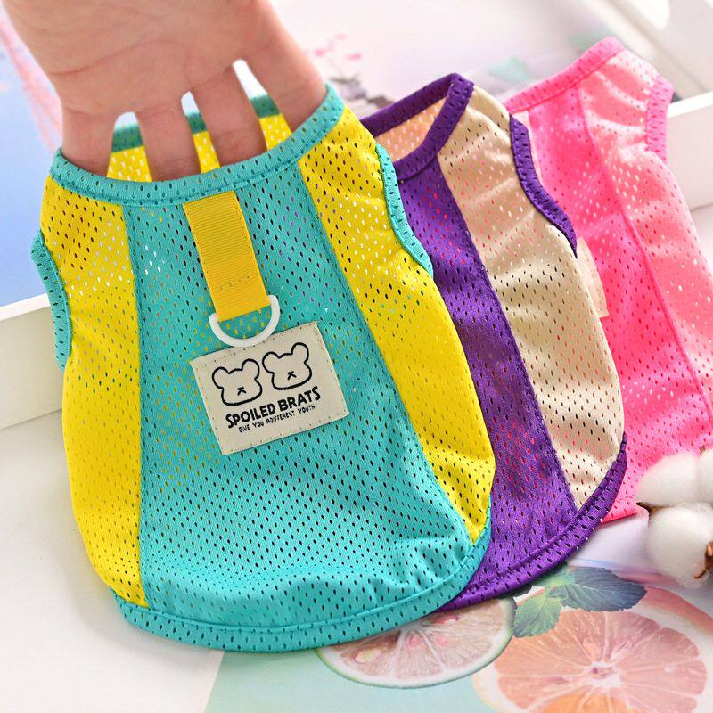 宠物衣服春夏薄款狗狗衣服泰迪比熊猫咪防掉毛夏季带牵引网眼背心