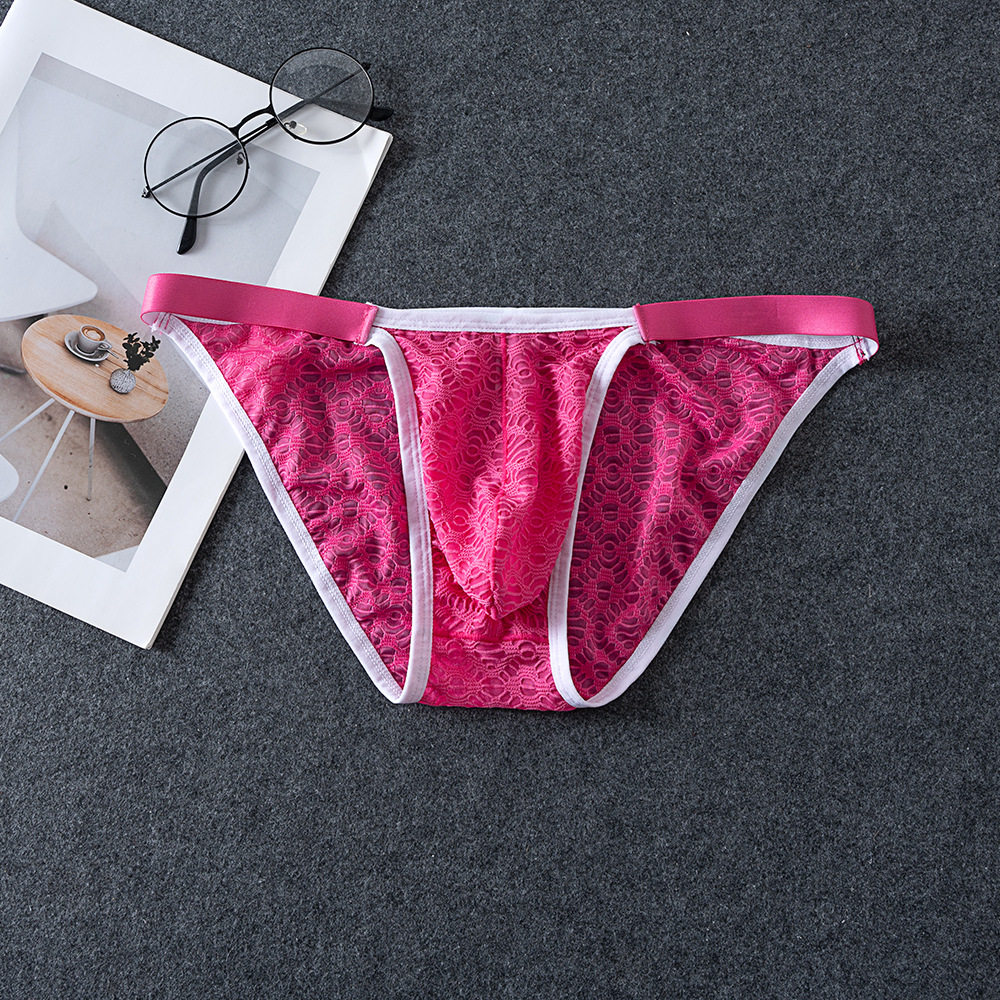 男士时尚蕾丝三角低腰囊袋半透明性感内裤,女士内衣/男士内衣/家居服,男三角内裤,淘宝优惠券,粉丝福利购,淘宝优惠卷