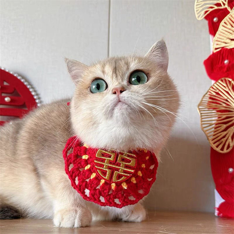 猫咪喜字围脖口水巾宠物结婚装饰围兜衣服猫猫陪嫁狗狗领结蝴蝶结