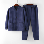 中老年人三层夹棉保暖内衣套装 老人家居服秋冬 男加厚爸爸对襟开衫