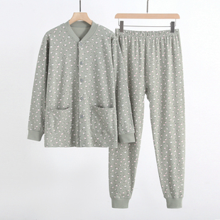 棉毛衫 中老年人女士纯棉开衫 妈妈开襟家居服针织大码 套装 秋衣秋裤