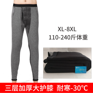 男士保暖裤三层加厚加肥加大码光面加绒高腰修身护膝护腰棉裤绒裤