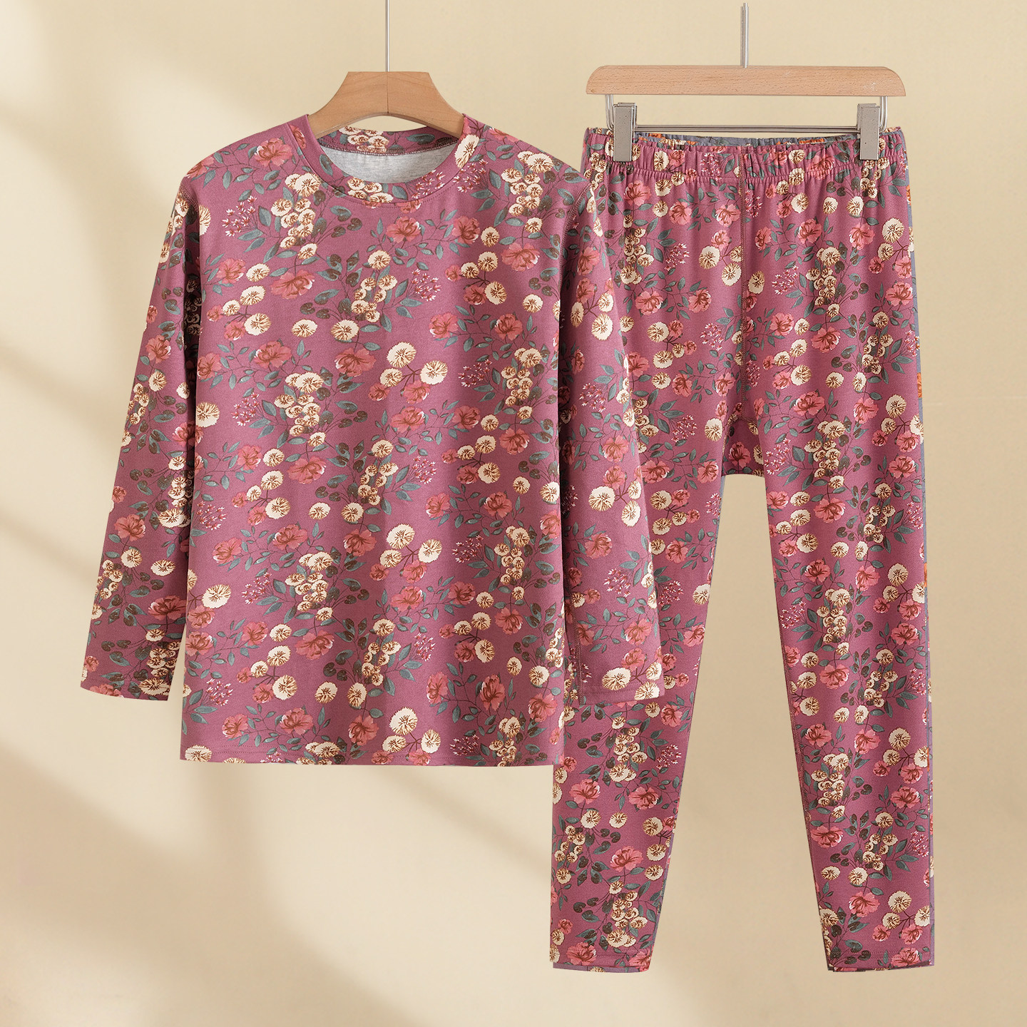 中老年女德绒碎花开衫秋衣秋裤妈妈圆领加肥大码弹力保暖内衣套装