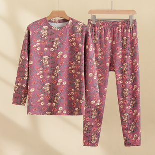 中老年女德绒碎花开衫秋衣秋裤妈妈圆领加肥大码弹力保暖内衣套装