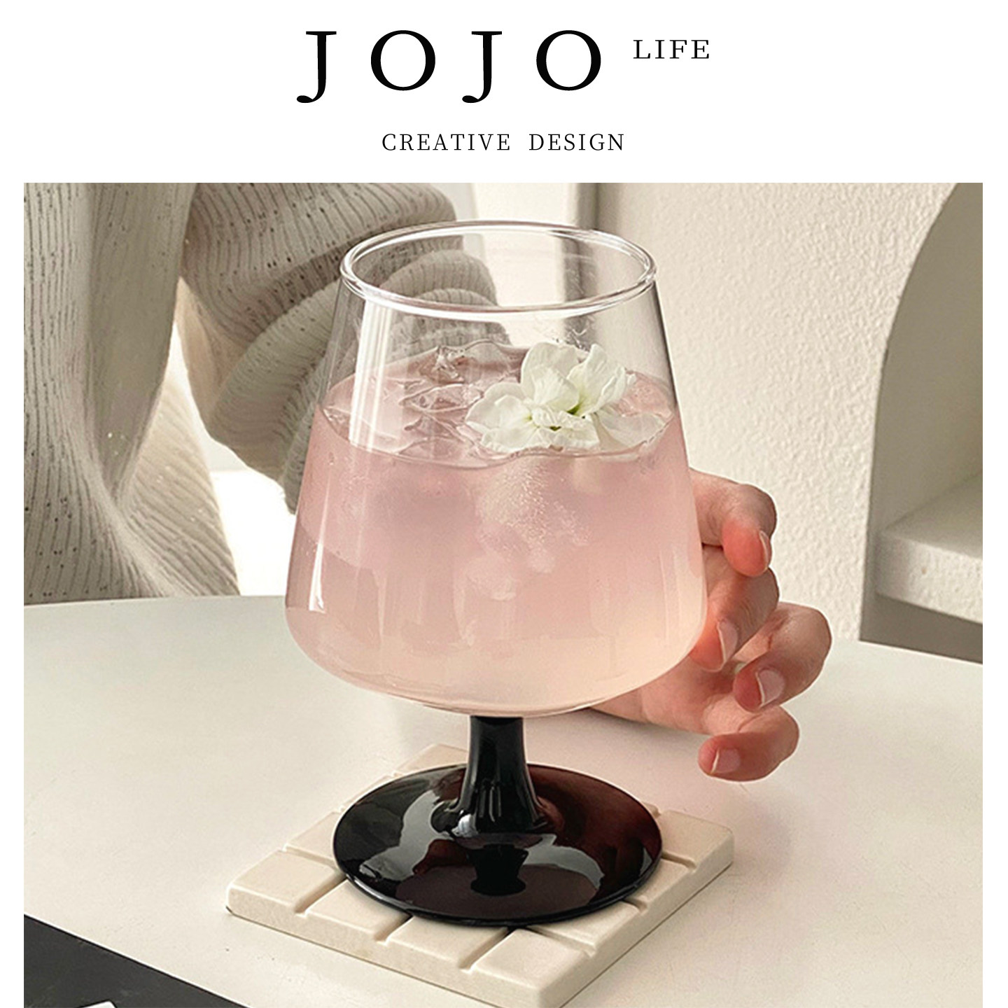 JOJO'SLIFEPD黑色高脚玻璃杯
