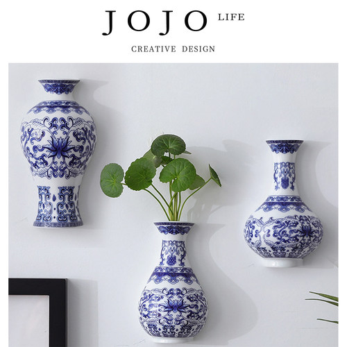 仿古青花瓷仿古富贵插花花瓶