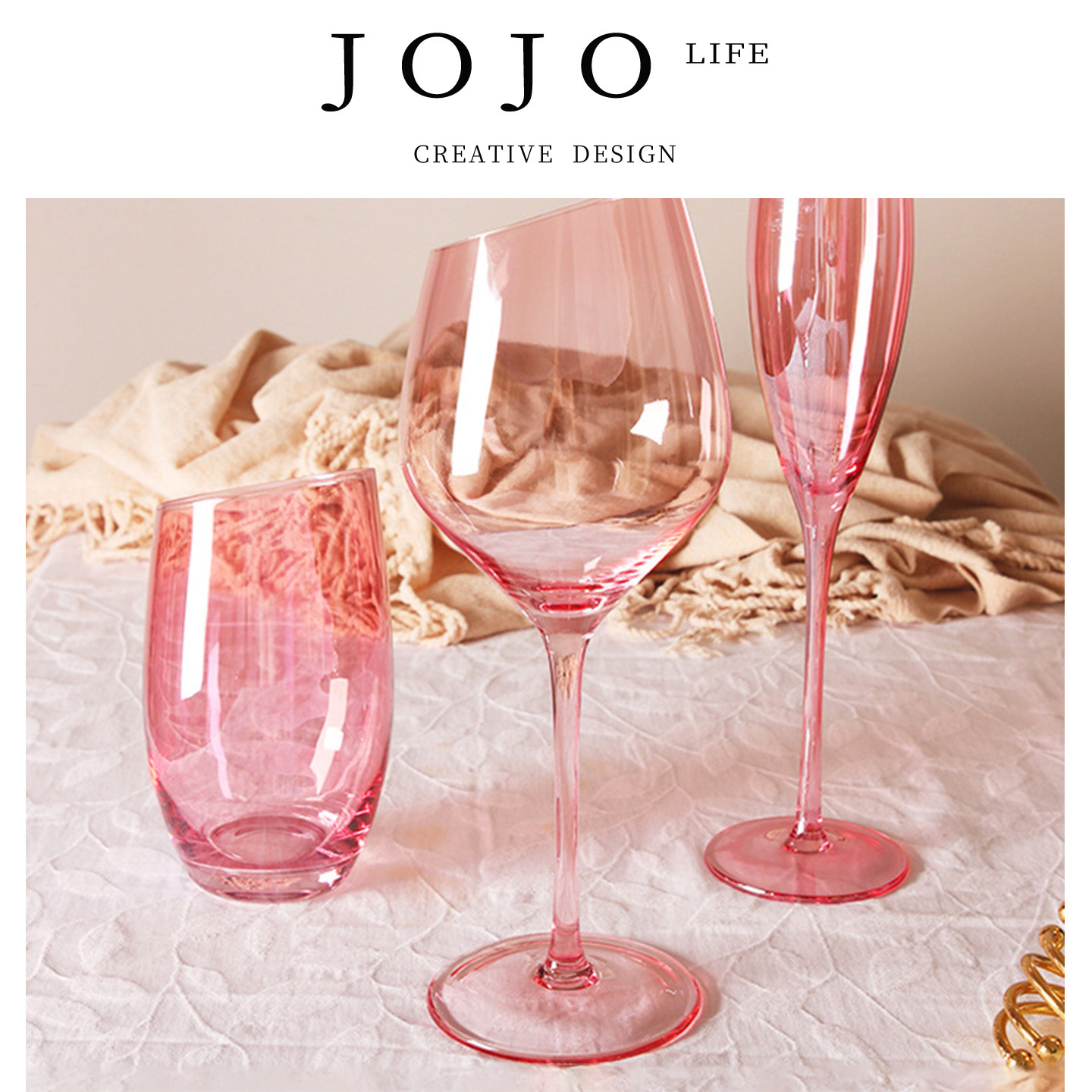 JOJO'S L. PD.Purple.酒具斜口粉色红酒杯香槟杯水晶玻璃 | 紫毓