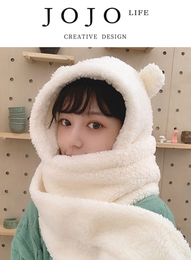 JOJO'S L. PD.Embro.小熊耳朵甜美可爱学生帽子围脖一体 | 产绣