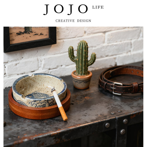 JOJO'S L. PD·Round·烟灰缸日式复古防飞灰有带盖烟缸丨圆瓷