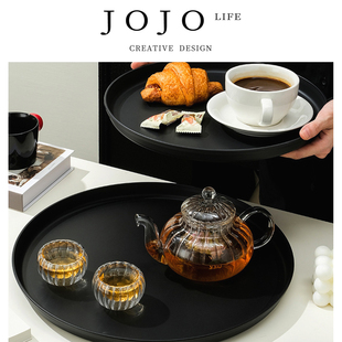 黑色塑料托盘圆形酒店茶盘杯子收纳 JOJO PD.Hai.日式 害淳